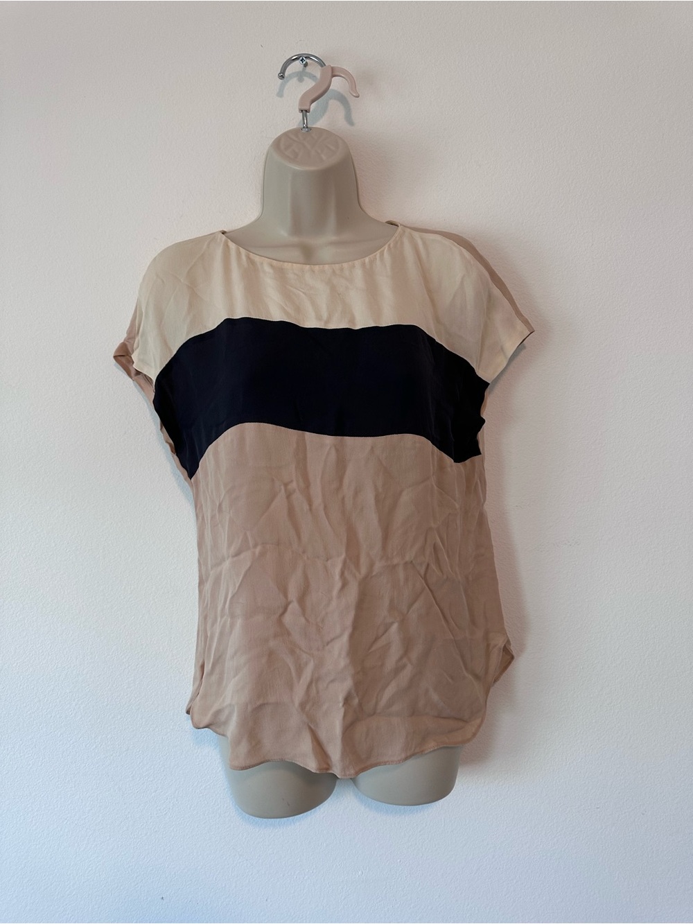 Babaton Beige silk Colorblock Cap-Sleeve Top